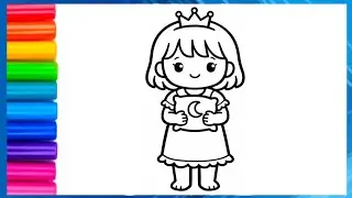 Cute Girl, Dress, Ring Drawing Painting Colouring for kids, Toddlers || Easy step by step Drawing...