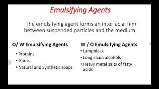 Emulsifying agents O/W and W/O examples and previous questions