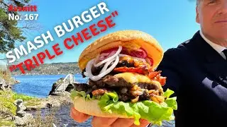 Smash burger - Triple cheese & onion 250 gram på stekhäll I Kapten Mat I No. 167
