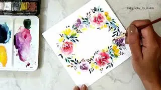 Watercolor floral Wreath Card Painting + Hand lettering /Easy Painting ideas for beginners