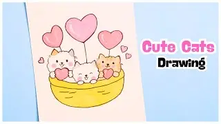 How to Draw Cute Cats in a Basket Easy 🐱 | Valentine&rsquo;s Day Drawing for Beginners