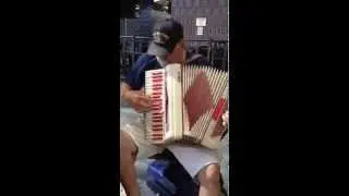 Bob playing the accordion on Fremont Street Experience