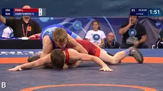 1/4 GR - 50 kg: V. ZABEYVOROTA (RUS) df. L. BYRD (USA) by VPO1, 6-4