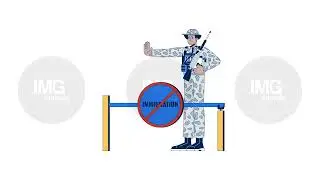 Armed soldier stopping immigration at border 2D character animation