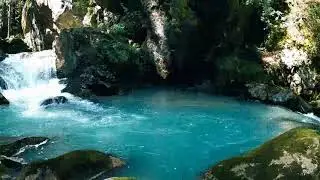 Small Waterfall and Large Rock | Peaceful Nature Scene