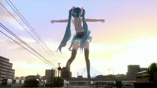 ぴょんぴょんダンス ver. 巨大ミク [MMD Giantess Growth]