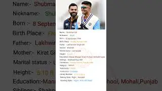 Indian Cricketer Shubman Gill ji ka Biography #viral #shorts#shubmangill#cricket#bcci#indiancricket