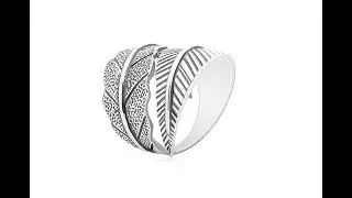 Jewellery - 925 silver ring, large opposingly curved leaves, grey patine