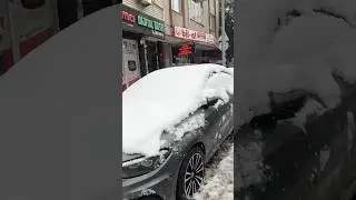 Parking lots full of cars, snow-covered roads, İkbal Street, &uuml;mraniye istanbul