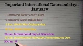 important international days and dates#sequence wise dates and days#important days and dates 