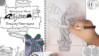 Abstract/Illusion Mechanical Robot Plant (Relaxing and satisfying illusion art with copic markers)