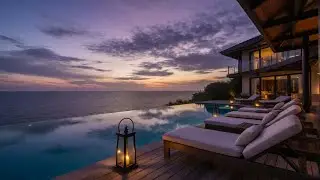 Sleep Jazz with Ocean Sounds 🌊 Calm Sunset Pool Ambience for Insomnia Relief