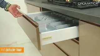 Cromatica Stainless Steel Modular Kitchen with Saint Gobain Lacquered Glass Shutters