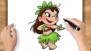 C&oacute;mo dibujar a Lilo y Stitch bailando hula f&aacute;cilmente | How to Draw Lilo Hula Dancing Cute Easy