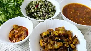 Today's lunch special : beans thoran, kurumulaku rasam, pork chena roast, and lime pickle.