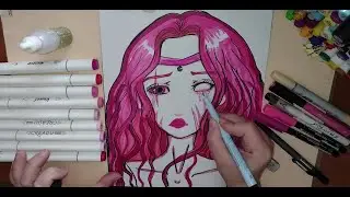 Inktober 2021 Day 17 The Cursed Princess all in Pink Markers ^ ^ Speed Drawing ^-^