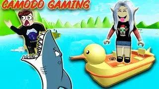 Camodo gets EATEN by the SHARK off the DUCKBOAT! | Roblox Shark Bite Gameplay