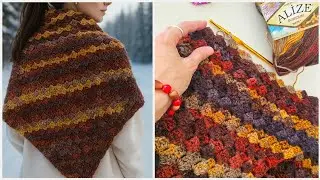 💥🤩 Super easy crochet baktus | C2C technique master class / Crochet Scarf | Easy & Stylish Tutorial