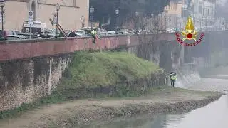Uomo cade in Arno il recupero