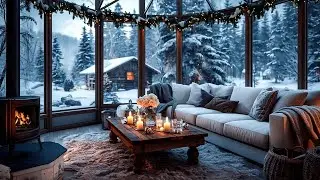 Cozy Winter Night ❄️ Glass Cabin Fire Sounds❄️ Warm Fireplace Inside Crackling Fireplace