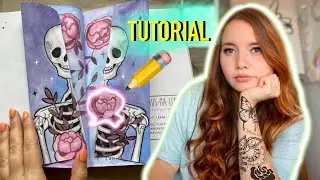 Aquarellstifte Blüten Tutorial | Skelett Seite in meinem Kreativ Journal || Foxy Draws