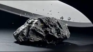 Ultra-sharp knife slices quartz, jade, and obsidian with realistic, physical reactions in slow motio