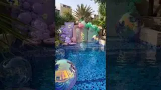 waoo pool birthday decorations Pani Pani 💦🏊 #foryou #balloons #cake
