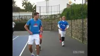 British tennis players doing dynamic warm-ups and cardio