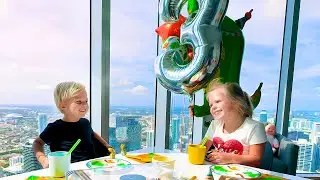 David celebrates his birthday. 3 years old