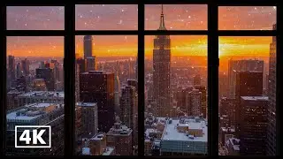 New York Winter Morning Window View 4K ❄️ Wind, Traffic & City Sounds with Calm Ambience for Study