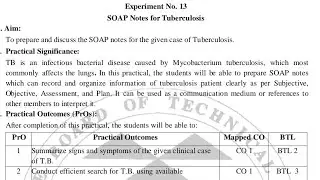 Pharmacotherapeutics Experiment No. 13 | SOAP Note on Tuberculosis | @Bright Pharma