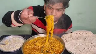 ASMR Eating masala Maggie, roti, bundi ka rayta😋