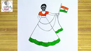 How To Draw Republic Day Drawing Easy Steps / How to draw 26 January Drawing Easy Step/ girl drawing