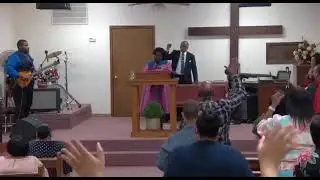 Evangelist Black preaching at the Spirit Led Revival at Deliverance Church of East Gadsden