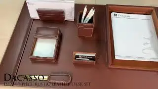 Rustic Brown Leather Desk Set, 7Pc (D3204)
