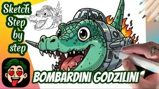 How to Draw Bombardini Godzilini Step by Step | Easy Monster Plane Drawing Tutorial
