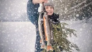 Trout fishing a pond in a BLIZZARD