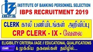 IBPS CLERK Notification 2019 In Tamil | Bank Clerk Recruitment 2019 தமிழில் | CRP Clerk 2019 Jobs