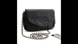 s15 CHANEL Authentic Caviar Half Moon WOC Black Wallet On Chain Shoulder Bag