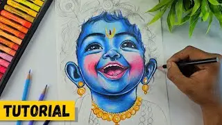 Cute Little Krishna Drawing, Little Krishna Drawing Step By Step (Colouring Tutorial)