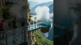 Thrilling! A huge rock fell from the sky and smashed through the high-altitude glass plank road.