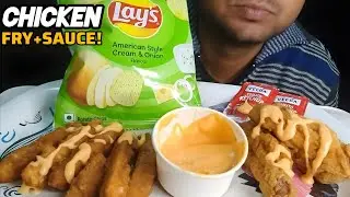 ASMR EATING CHICKEN FRY,CHICKEN WINGS, SAUCE,LAYS||