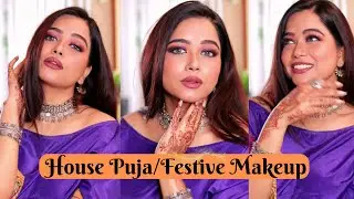 Indian festival Makeup and House Puja Ethnic Look ⚡👌 #festivemakeup #indianmakeup