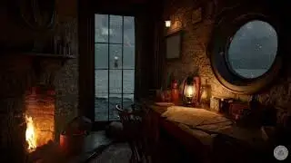 Epic Snowy Coastline Sleep Ambience 🌊 Lighthouse Storm, Wind & Crackling Fire