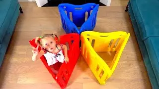 Alice Pretends to Build Playhouse For Dolls and Soft Toys / Learn Color Song For Kids