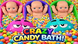 Long Full of 3 Rainbow BathTubs Candy with M&M's & Magic Slime Cutting Video
