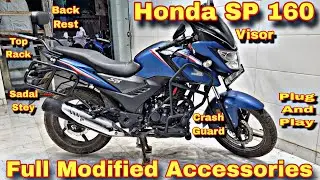 Honda SP160 😎 Full Modified Accessories 🔥 Plug And Play Modified ⭐ Crash Guard, Top Rack, Sadal Stey