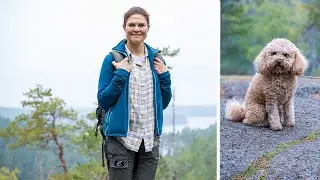 Crown Princess Victoria of Sweden and dog Rio hiking in Tivedens National Park