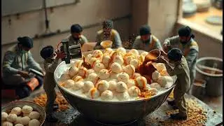 mini workers delicately assembling a large bowl of dahi bhallay. #lick #comment  #subcribers