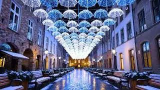 🎁 1 Hour+ of Cozy Christmas Market Vibes 🎶 Snowy Winter City, Holiday Lights & Relaxing Music ❄️